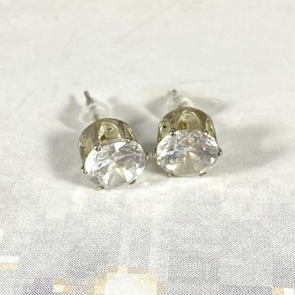 Beautiful crown prong set Sterling silver and CZ post earrings